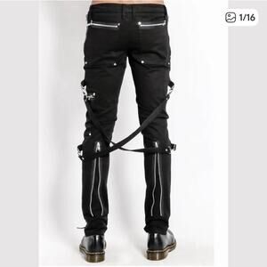 Tripp NYC Sz 34 Chaos Bondage Pants Goth Emo Punk Rocker Strap Slim Skinny Fit